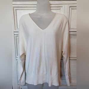 Cream Long Sleeve V-neck Sweater
